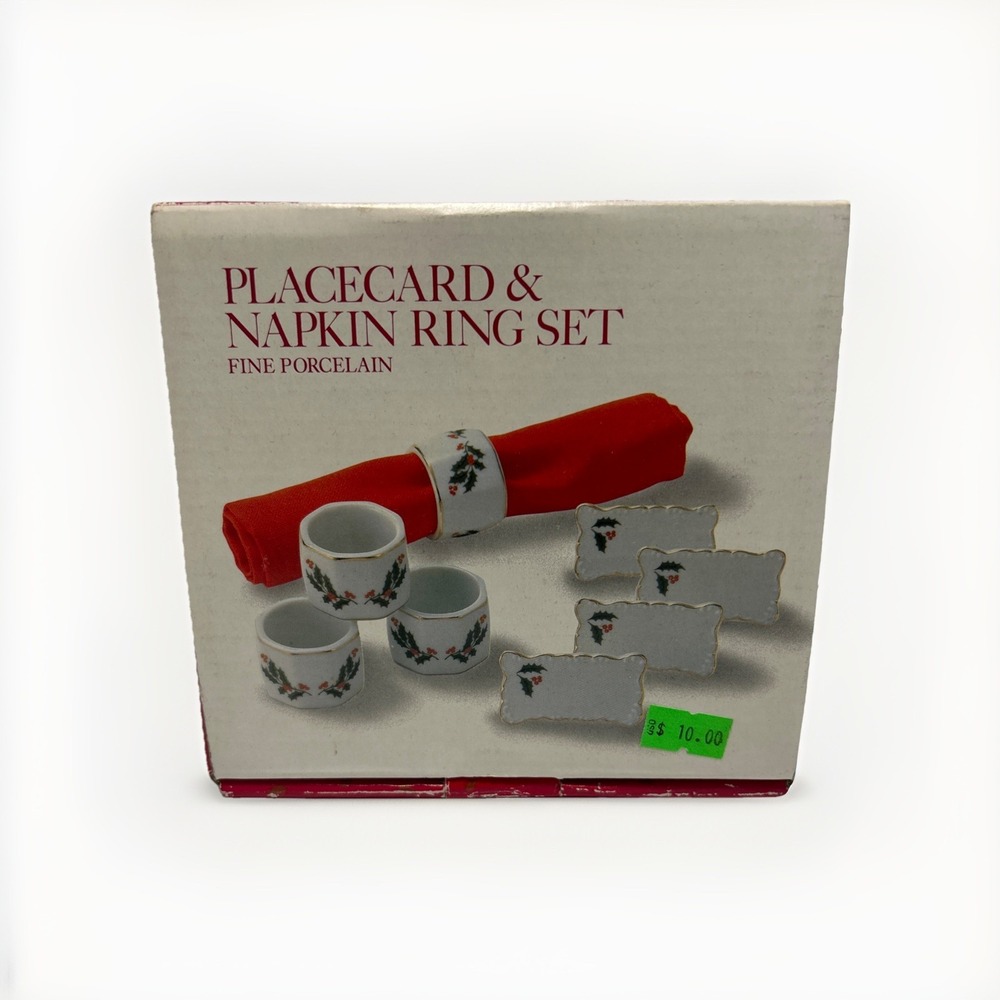 Fine Porcelain Napkin Rings & Placecard Set‎ of 4 Made in Japan Hand Decorated